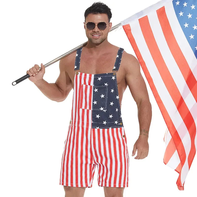 American Flag Denim Overalls